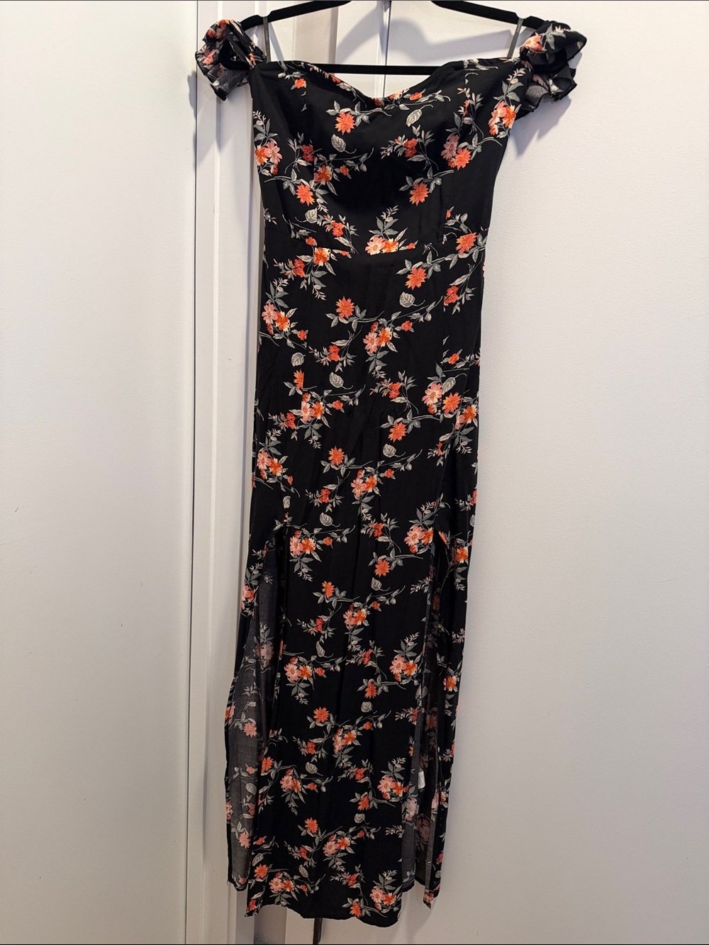 Forever 21 Black Maxi Dress with Coral Floral Print